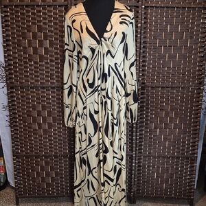 COS Long Sleeve Dress with Black Abstract on Cream